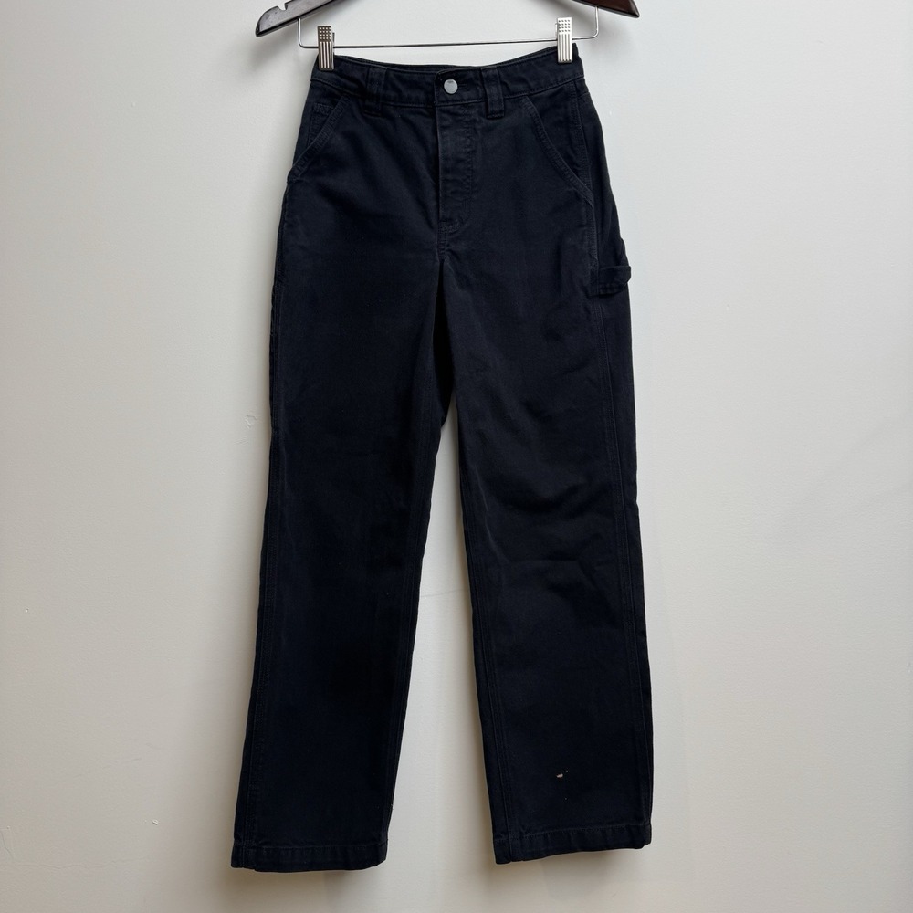 Tna Women's 00 Black Cotton Twill Carpenter Pants Straight Leg High Rise Button